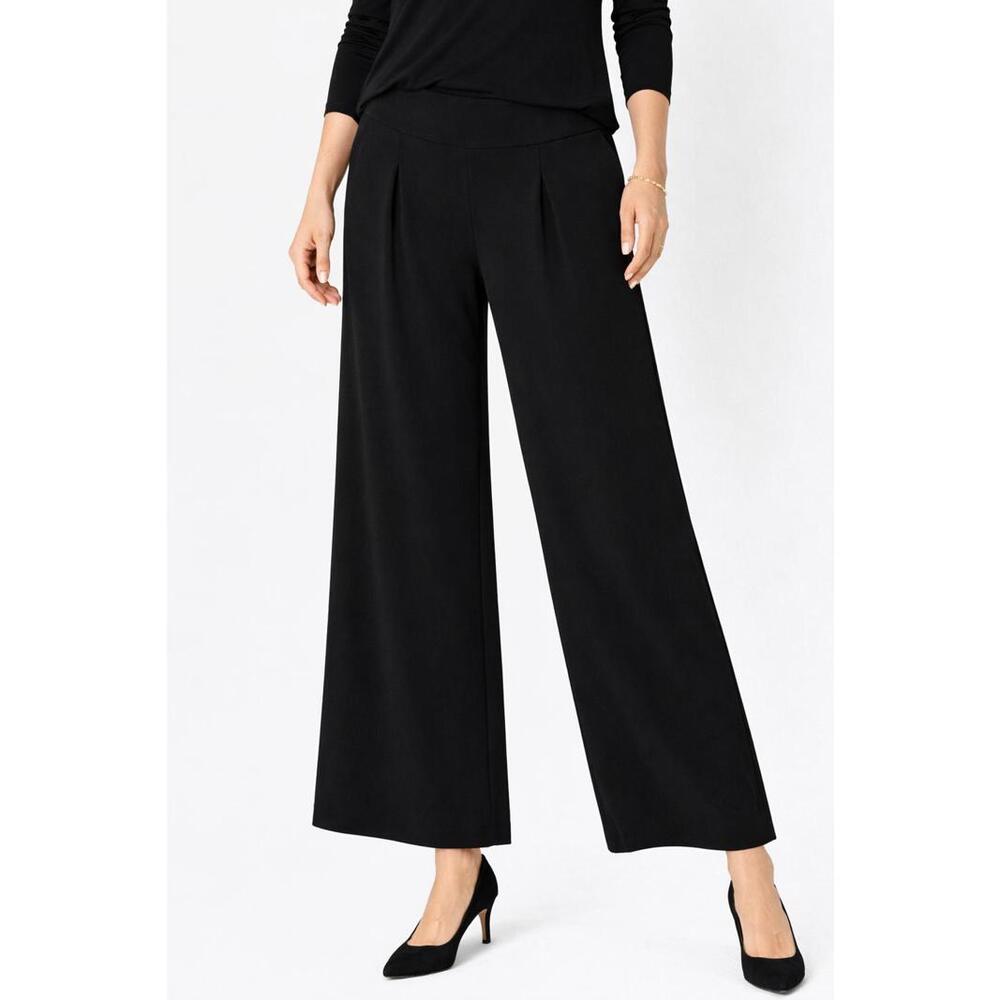 Mynne Collection Gray Wide Leg Dress Pants Pleated Pull-On Elastic Waist PXXS - Picture 1 of 6